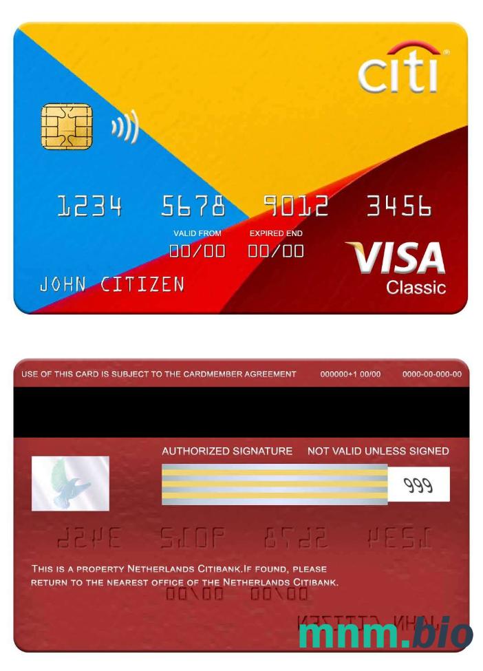 Netherlands Citibank visa klasyczny karta przykład w formacie PSD